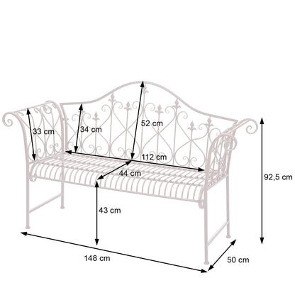 Tuinbank MCW-H78, parkbank, 2-zits metaal met ornamenten roest-look bruin 150cm ~ 2x zitkussen groen