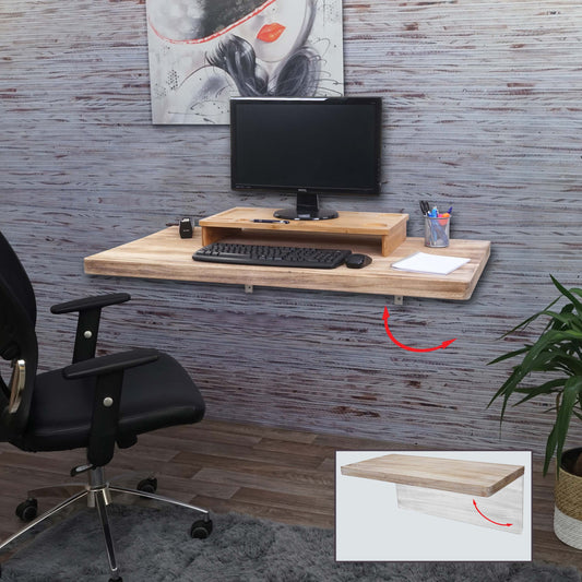 Wandtafel MCW-H48, wandklaptafel wandplank tafel, inklapbaar massief hout ~ 120x60cm natuurlijke kleur