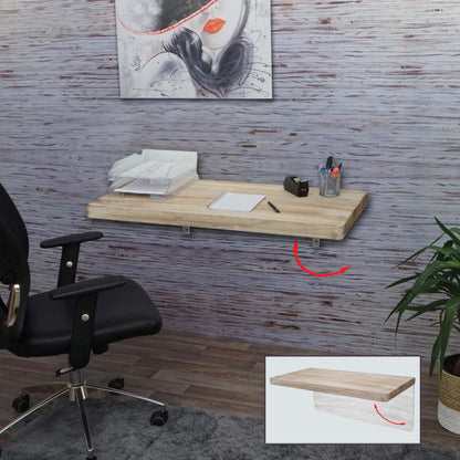 Wandtafel MCW-H48, wandklaptafel wandplank tafel, inklapbaar massief hout ~ 100x50cm natuurlijke kleur