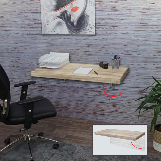 Wandtafel MCW-H48, wandklaptafel wandplank tafel, inklapbaar massief hout ~ 100x50cm natuurlijke kleur