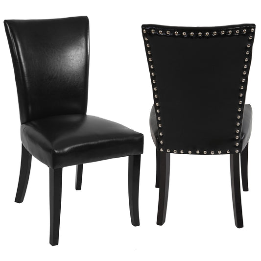 Set van 2 Chesterfield eetkamerstoelen, keukenstoel, klinknagels MVG-gecertificeerd ~ kunstleer, zwart, donkere poten