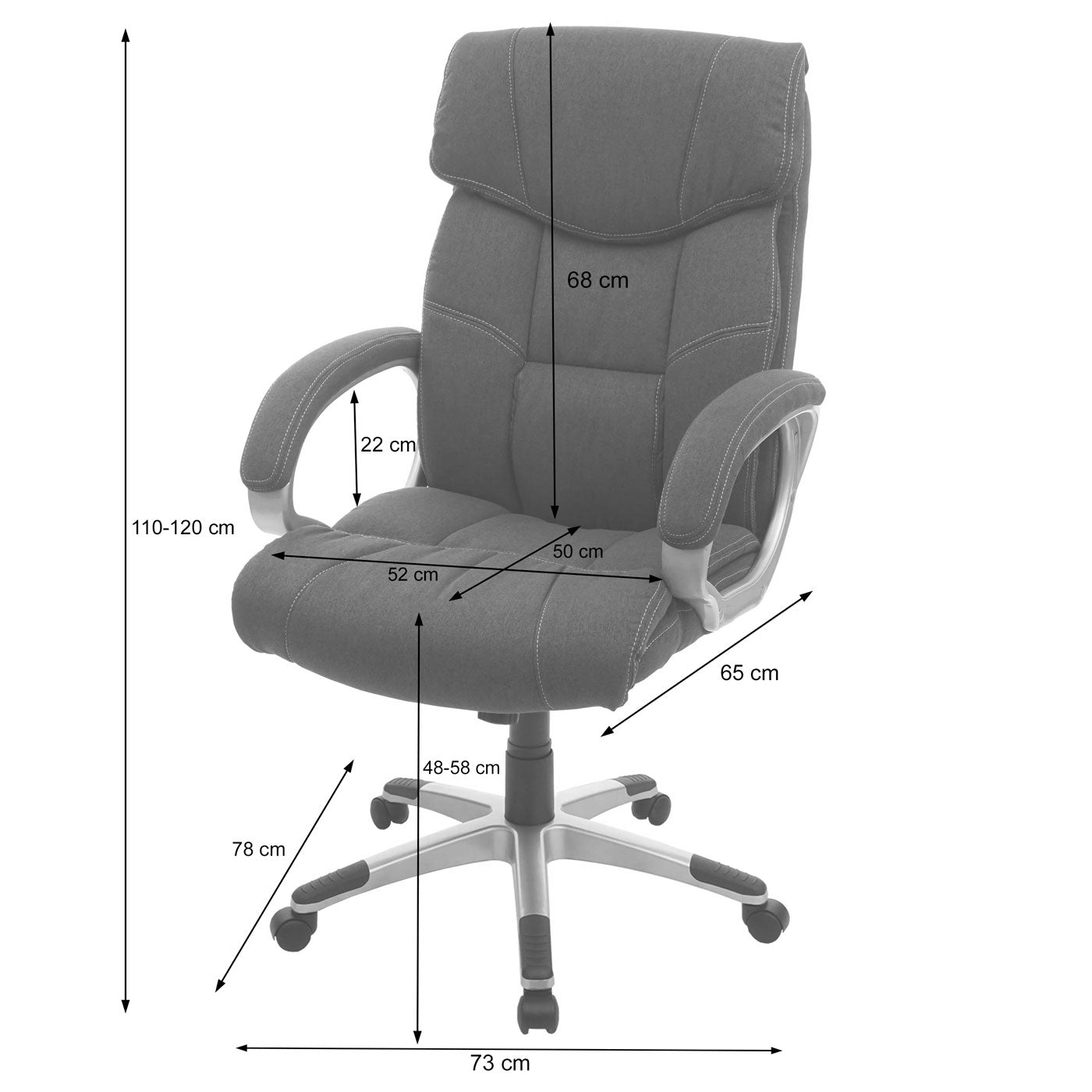 Bureaustoel MCW-A71, bureaustoel, stof/textiel, MVG ~ donkergrijs
