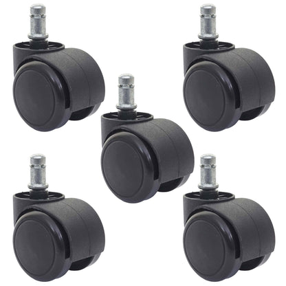 Set van 5 harde vloeren wielen MCW-H86, bureaustoel wielen, 150kg draagvermogen Ø 11mm ~ zwart