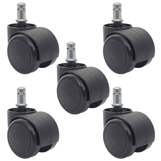 Set van 5 harde vloeren wielen MCW-H86, bureaustoel wielen, 150kg draagvermogen Ø 11mm ~ zwart