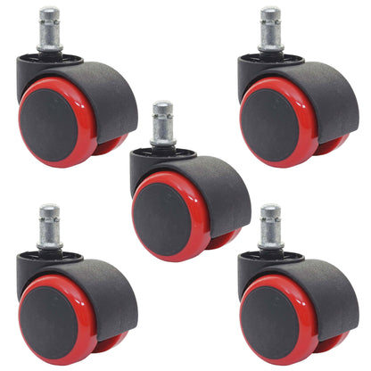 Set van 5 harde vloeren wielen MCW-H86, bureaustoel wielen, 150kg draagvermogen Ø 11mm ~ rood