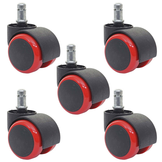 Set van 5 harde vloeren wielen MCW-H86, bureaustoel wielen, 150kg draagvermogen Ø 11mm ~ rood