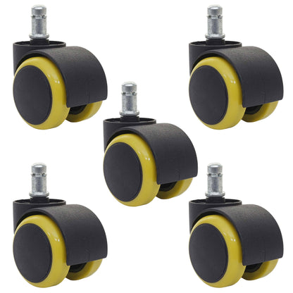 Set van 5 harde vloeren wielen MCW-H86, bureaustoel wielen, 150kg draagvermogen Ø 11mm ~ geel