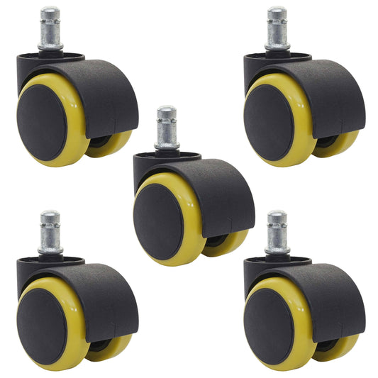 Set van 5 harde vloeren wielen MCW-H86, bureaustoel wielen, 150kg draagvermogen Ø 11mm ~ geel