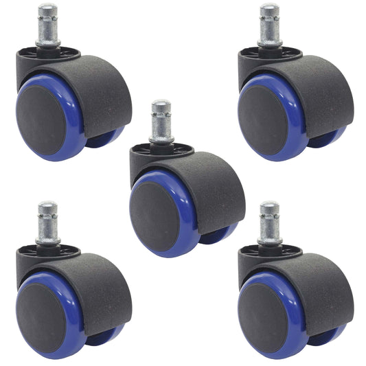 Set van 5 harde vloeren wielen MCW-H86, bureaustoel wielen, 150kg draagvermogen Ø 11mm ~ blauw