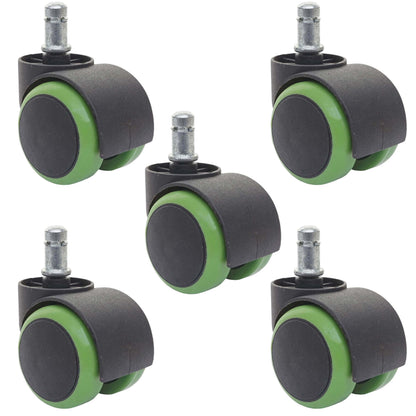 Set van 5 harde vloeren wielen MCW-H86, bureaustoel wielen, 150kg draagvermogen Ø 11mm ~ groen