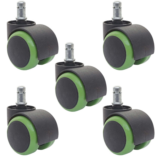 Set van 5 harde vloeren wielen MCW-H86, bureaustoel wielen, 150kg draagvermogen Ø 11mm ~ groen