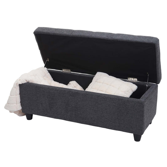 Opbergkist Kriens, zitbank, stof/textiel, 45x114x45cm MVG-gecertificeerd ~ donkergrijs