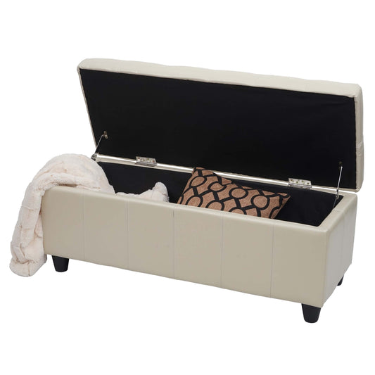 Opbergkist Kriens, bankje, kunstleer, 45x114x45cm ~ crème