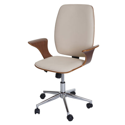 Bureaustoel MCW-C54, directiedraaistoel, gebogen hout kunstleer ~ walnoot look, bekleding crème-beige