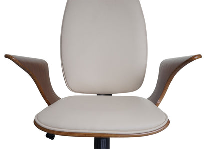 Bureaustoel MCW-C54, directiedraaistoel, gebogen hout kunstleer ~ walnoot look, bekleding crème-beige