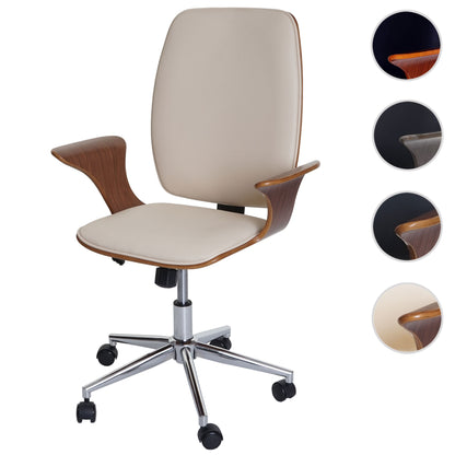 Bureaustoel MCW-C54, directiedraaistoel, gebogen hout kunstleer ~ walnoot look, bekleding crème-beige