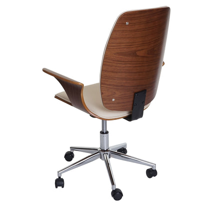 Bureaustoel MCW-C54, directiedraaistoel, gebogen hout kunstleer ~ walnoot look, bekleding crème-beige