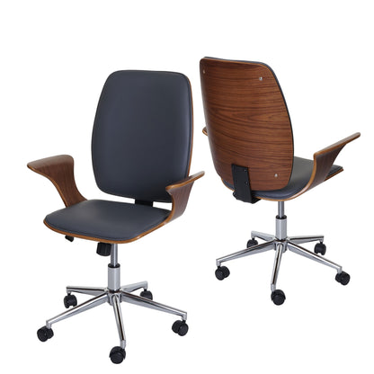 Bureaustoel MCW-C54, directiedraaistoel, gebogen hout kunstleer ~ walnoot look, grijze bekleding