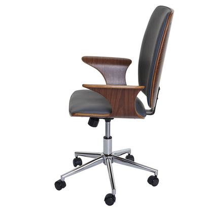 Bureaustoel MCW-C54, directiedraaistoel, gebogen hout kunstleer ~ walnoot look, grijze bekleding