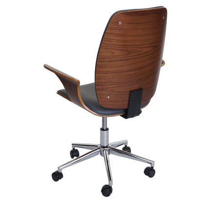 Bureaustoel MCW-C54, directiedraaistoel, gebogen hout kunstleer ~ walnoot look, grijze bekleding