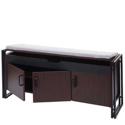 Schoenenkast met zitting MCW-A27, ladekast bank met kussens, 53x110x30cm 3D structuur metaal ~ donkerbruin