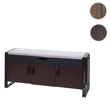 Schoenenkast met zitting MCW-A27, ladekast bank met kussens, 53x110x30cm 3D structuur metaal ~ donkerbruin