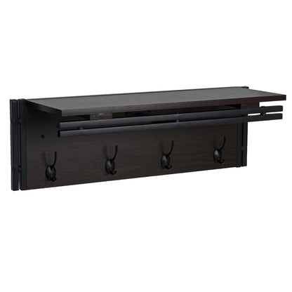 Wandkapstok MCW-A27, kapstokplank, 4 haken 24x75x24cm 3D structuur ~ donkerbruin
