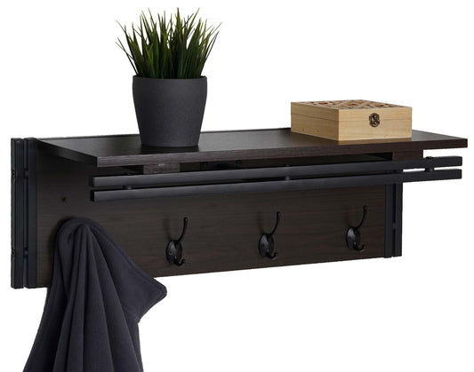 Wandkapstok MCW-A27, kapstokplank, 4 haken 24x75x24cm 3D structuur ~ donkerbruin