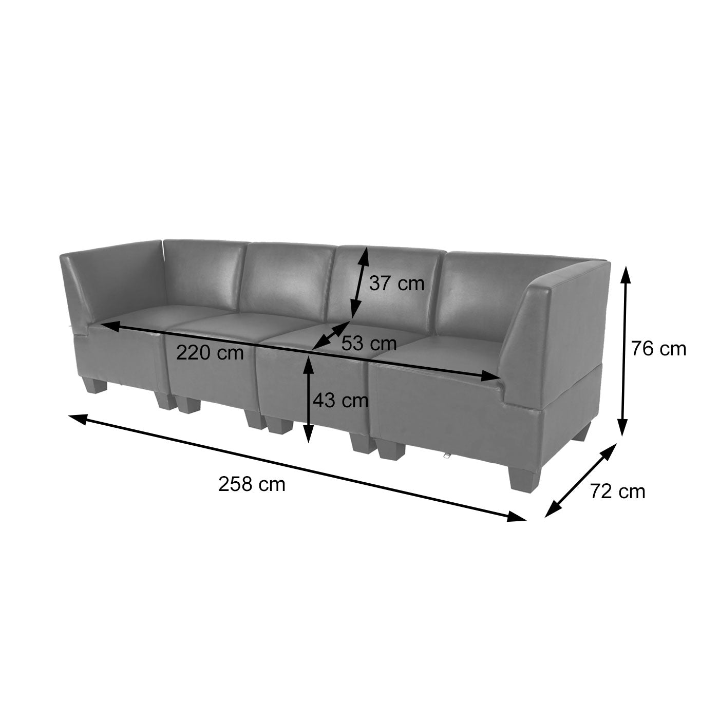 Modulaire 4-zits bank Lyon, kunstleer ~ roodbruin, hoge armleuningen