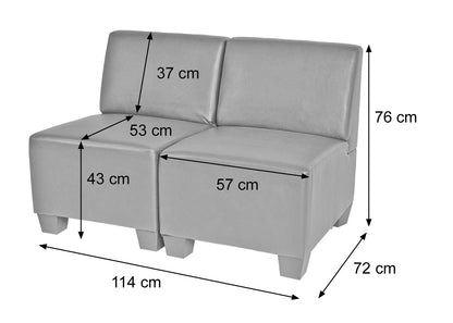 Modulaire 2-zitsbank Lyon, kunstleer ~ donkergrijs, zonder armleuningen