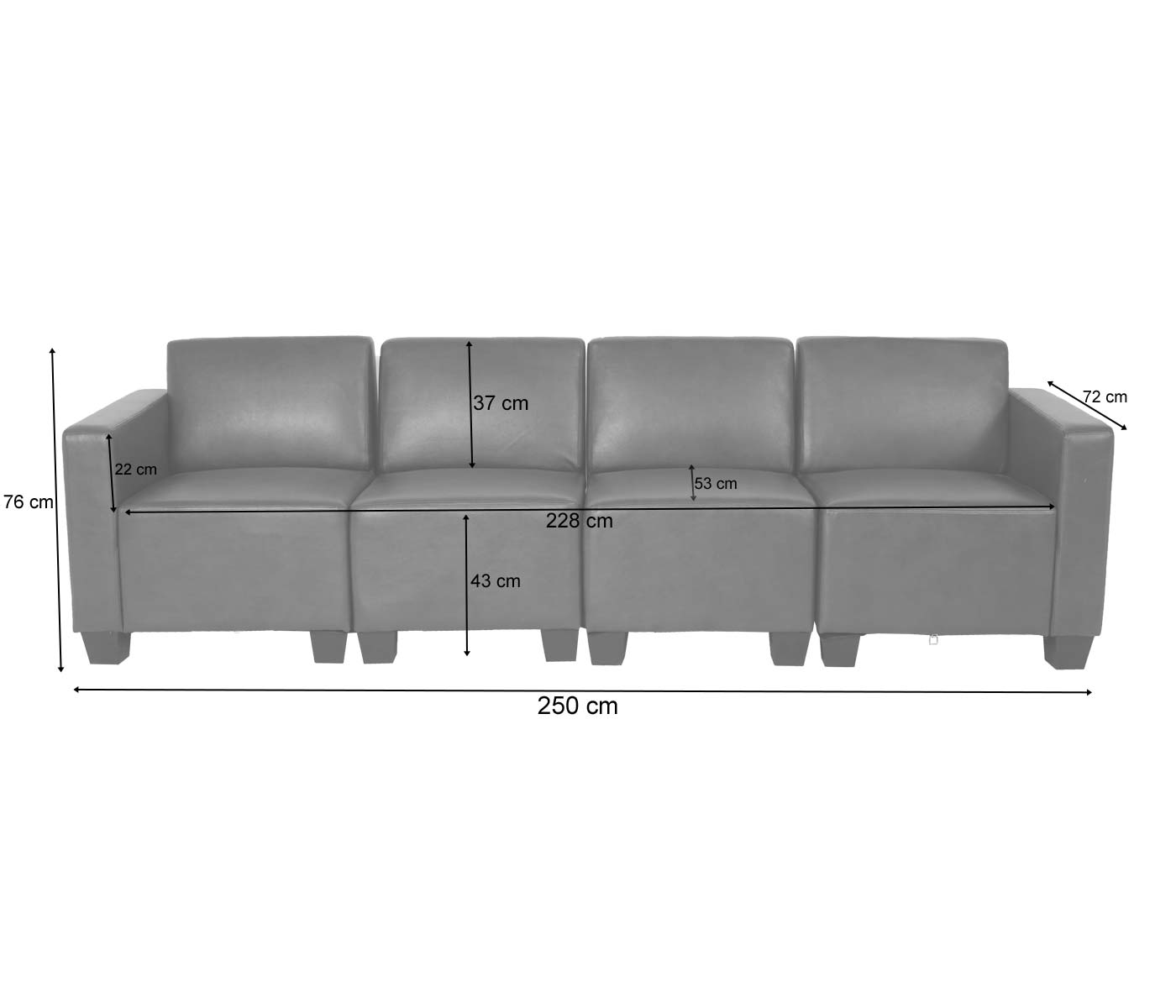 Modulaire 4-zits bank Lyon, kunstleer ~ roodbruin