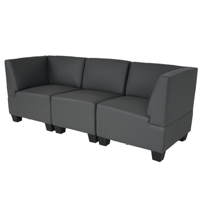 Modulaire 3-zitsbank Lyon, kunstleer ~ donkergrijs, hoge armleuningen