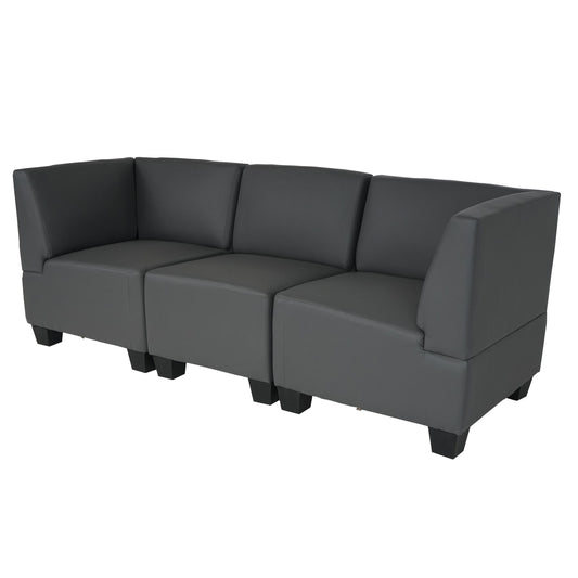 Modulaire 3-zitsbank Lyon, kunstleer ~ donkergrijs, hoge armleuningen