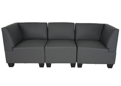 Modulaire 3-zitsbank Lyon, kunstleer ~ donkergrijs, hoge armleuningen