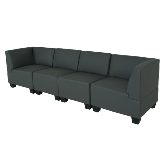 Modulaire 4-zits bank Lyon, kunstleer ~ donkergrijs, hoge armleuningen