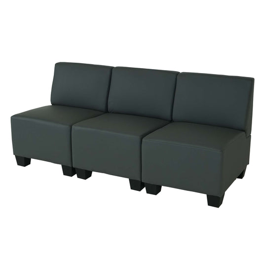 Modulaire 3-zitsbank Lyon, kunstleer ~ donkergrijs, zonder armleuningen