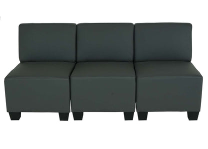 Modulaire 3-zitsbank Lyon, kunstleer ~ donkergrijs, zonder armleuningen