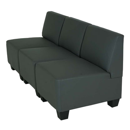 Modulaire 3-zitsbank Lyon, kunstleer ~ donkergrijs, zonder armleuningen