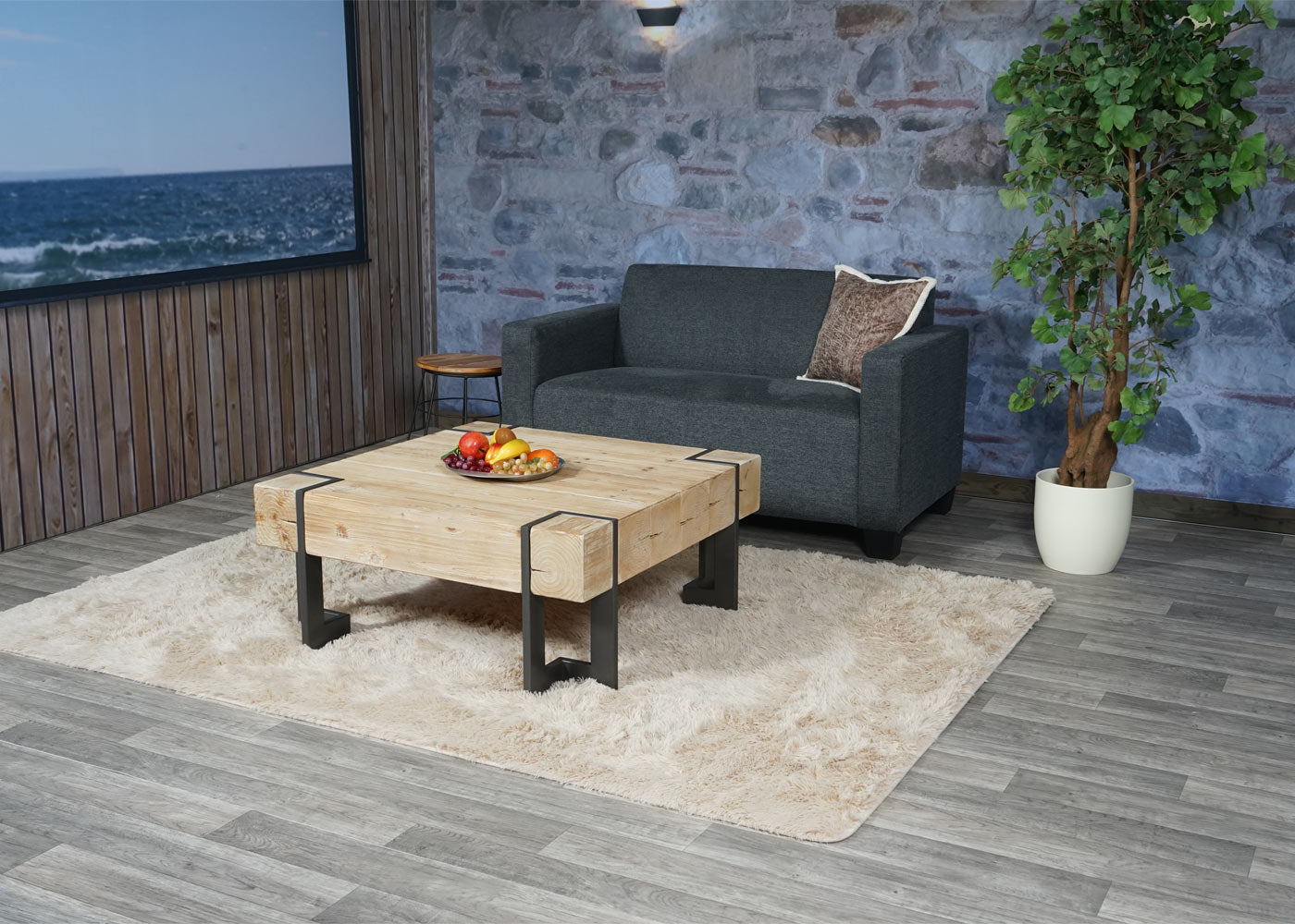 2-zits bank Lyon loungebank stof/textiel ~ antraciet-grijs