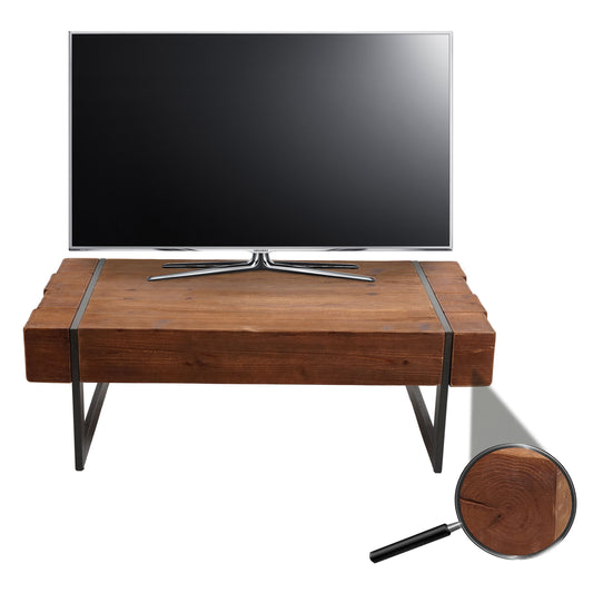 TV-rek MCW-A15, TV-tafel lowboard TV-tafel, massief rustiek dennenhout MVG-gecertificeerd 40x120x60cm