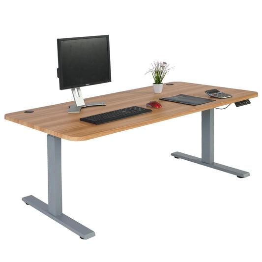 Bureau MCW-D40, computerbureau, elektrisch in hoogte verstelbaar 160x80cm 53kg MVG ~ eiken decor, grijs