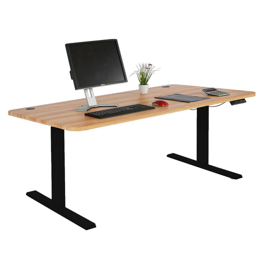Bureau MCW-D40, computerbureau, elektrisch in hoogte verstelbaar 160x80cm 53kg MVG ~ eiken decor, zwart