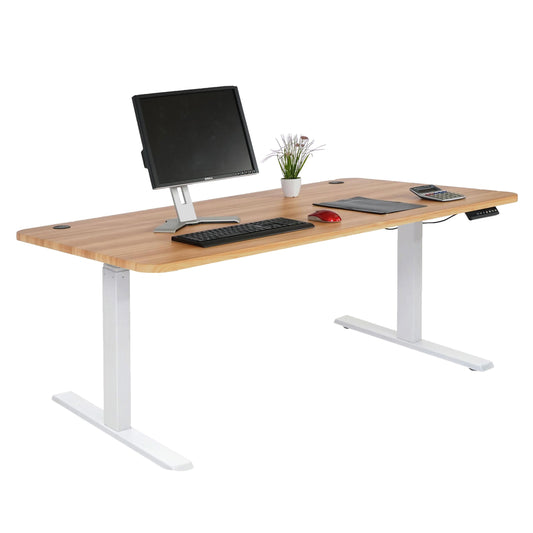 Bureau MCW-D40, computerbureau, elektrisch in hoogte verstelbaar 160x80cm 53kg MVG ~ eiken decor, wit
