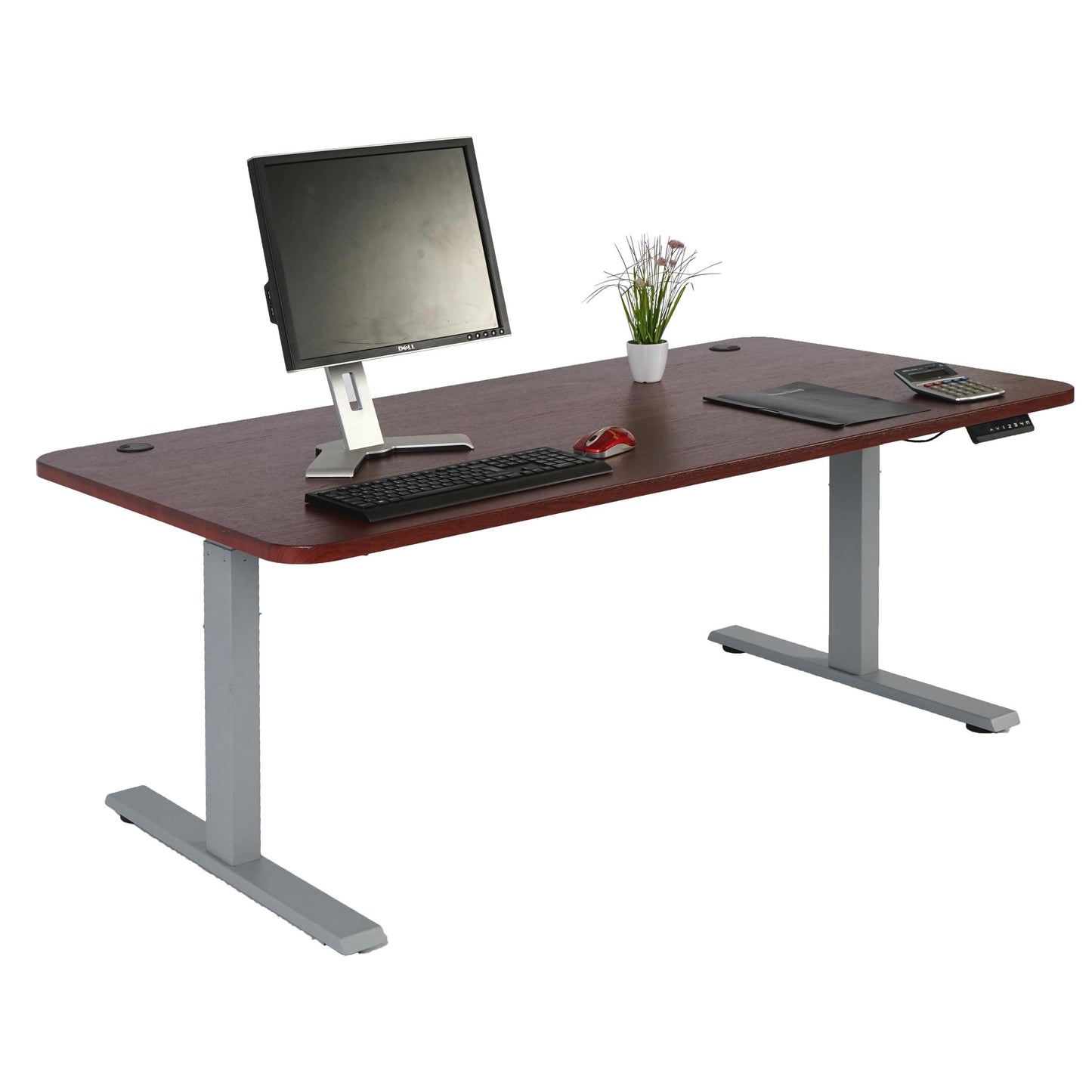 Bureau MCW-D40, computerbureau, elektrisch in hoogte verstelbaar 160x80cm 53kg MVG ~ kersen decor, grijs