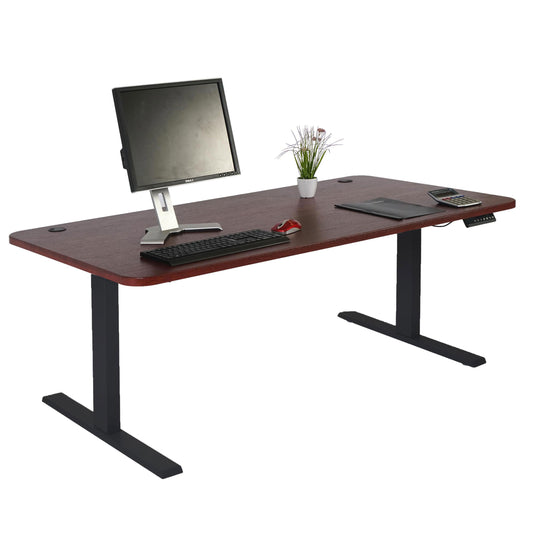 Bureau MCW-D40, computerbureau, elektrisch in hoogte verstelbaar 160x80cm 53kg MVG ~ kersen decor, zwart