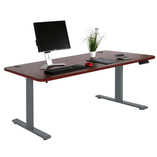 Bureau MCW-D40, computerbureau, elektrisch in hoogte verstelbaar 160x80cm 53kg MVG ~ kersen decor, antracietgrijs