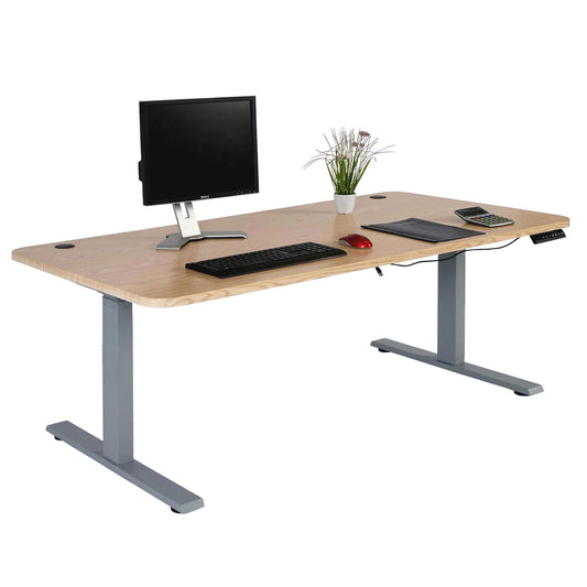Bureau MCW-D40, computerbureau, elektrisch in hoogte verstelbaar 160x80cm 53kg MVG ~ lichtbruin, grijs
