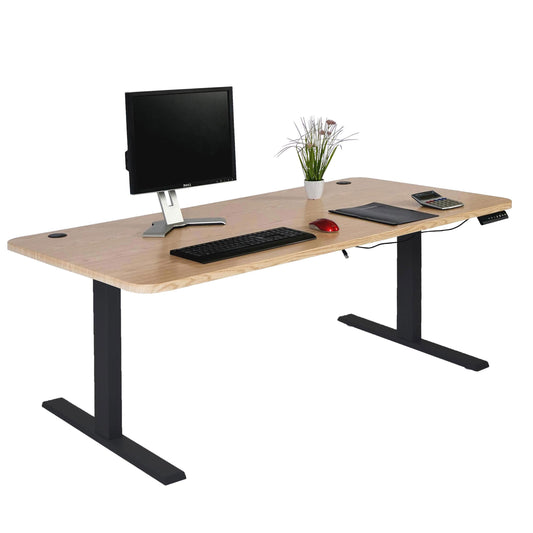 Bureau MCW-D40, computerbureau, elektrisch in hoogte verstelbaar 160x80cm 53kg MVG ~ lichtbruin, zwart