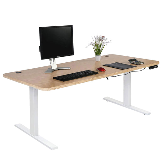 Bureau MCW-D40, computerbureau, elektrisch in hoogte verstelbaar 160x80cm 53kg MVG ~ lichtbruin, wit