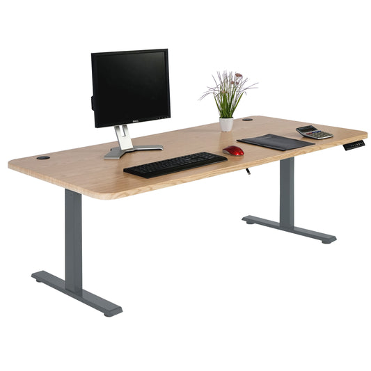 Bureau MCW-D40, computerbureau, elektrisch in hoogte verstelbaar 160x80cm 53kg MVG ~ lichtbruin, antracietgrijs